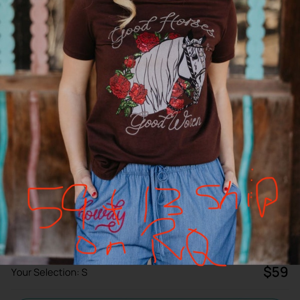 Good Horses Brown Tee with Red Rose Design - Picture 3 of 3